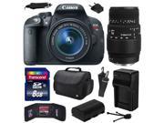 Canon EOS Rebel T5i 700D Digital SLR with 18 55mm STM and Sigma 70 300mm f 4 5.6 DG Macro Lens includes 8GB Memory Large Case Extra Battery Charger Memory