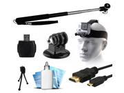 Extendable Selfie Recording Portrait Stick Head Helmet Mount Strap MicroSD Card Reader HDMI Micro Cable Mini Tripod Dust Removal Cleaning Kit for GoPro Her