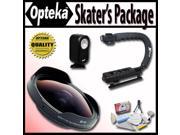 Opteka Deluxe Skaters Package with OPT SC43FE 0.3X Ultra Fisheye Lens X GRIP Handle 3 Watt Light for JVC GZ HD10 GZ HD30 GZ HD40 GZ HD5 GZ HD6 and GZ