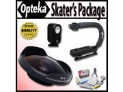 Opteka Deluxe Skaters Package with OPT SC37FE 0.3X Ultra Fisheye Lens X GRIP Handle 3 Watt Light for DC40 DC50 HV10 Optura 10 20 VIXIA HF10 HF100 HF11