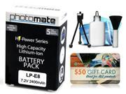 Photomate LPE8 LP E8 2400mAh Ultra Battery for Canon EOS Kiss X7i X6 X5 X4 DSLR SLR Digital Camera