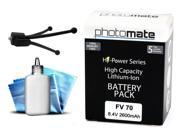 Photomate NP FV70 2600mAh Battery for Sony HDR PJ26V PJ30V PJ50V PJ430V PJ580V Video Camera Camcorder
