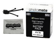Photomate NP FV70 2600mAh Ultra Battery for Sony NEX VG20H NEX VG30 NEX VG900 Video Camera Camcorder