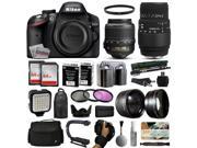 Nikon D3200 DSLR Digital Camera with 18 55mm VR Sigma 70 300mm Lens 128GB Memory 2 Batteries Charger LED Video Light Backpack Case Filters Aux