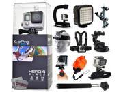 GoPro Hero 4 HERO4 Black CHDHX 401 with Opteka X Grip LED Light Flexible Tripod Chest Harness Headstrap Car Suction Cup Handgrip Stabilizer Floaty