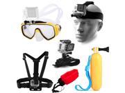 Water Sports Adventure Kit with Diving Mask Head and Chest Mount Wrist Support Floating Hand Grip Foam Strap for GoPro HERO 4 3 3 2 1 Session Black Sil