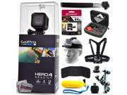 GoPro Hero 4 HERO4 Session CHDHS 101 with 64GB Ultra Memory Premium Case Head Strap Selfie Stick Chest Harness Flexible Tripod Floaty Bobber Micro