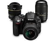 Nikon D3300 DSLR Camera with 6.5mm Fisheye Wide Angle 18 55mm VR II 55 300mm Lens Kit 32GB Memory Accessory Bundle Black
