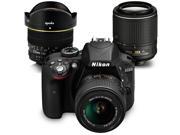 Nikon D3300 DSLR Camera with 6.5mm Fisheye Wide Angle 18 55mm VR II 55 200mm Lens Kit 32GB Memory Accessory Bundle Black