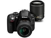 Nikon D3300 DSLR Camera 18 55mm VR II 55 200mm NIKKOR Lens 64GB Memory Card 20PC Accessory Bundle Kit Black