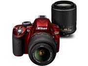 Nikon D3300 DSLR Camera 18 55mm VR II 55 200mm NIKKOR Lens 32GB Memory Card 10PC Accessory Bundle Kit Red