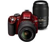 Nikon D3300 DSLR Camera 18 55mm VR II 55 300mm NIKKOR Lens 16GB Memory Card 20PC Accessory Bundle Kit Red