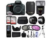 Nikon D5500 SLR Digital Camera Body Only 1544 55 200mm f 4 5.6G ED IF AF S DX VR Zoom Lens 96GB Memory Case 2.2x Wide Angle 0.43x Telephoto Filter