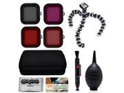 Scuba and Snow Filter Kit Red Purple Pink Gray with Lens Brush Pen Dust Blower Microfiber Cleaning Cloth Flexable Tripod and Custom Case for GoPro Hero3