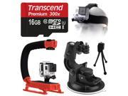 Opteka xGrip Stabilizing Action Grip Handle Handheld Holder Red 16GB MicroSD Card Car Mount Head Strap Mini Tripod Dust Removal Cleaning Care Kit for GoP
