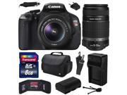 Canon EOS Rebel T3i Digital SLR Camera with EF S 18 55mm f 3.5 5.6 IS and EF S 55 250mm f 4 5.6 IS II Lens 8GB Memory Large Case Extra Battery Travel Charger
