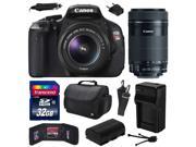 Canon EOS Rebel T3i Digital SLR Camera with EF S 18 55mm f 3.5 5.6 IS and EF S 55 250mm f 4 5.6 IS STM Lens 32GB Memory Large Case Extra Battery Travel Charg