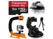 Opteka xGrip Stabilizing Action Grip Handle Handheld Holder Orange 16GB MicroSD Card Car Mount Head Strap Mini Tripod Dust Removal Cleaning Care Kit for
