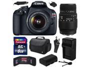 Canon EOS Rebel T5 Digital SLR Camera with EF S 18 55mm IS II and Sigma 70 300mm f 4 5.6 DG Macro Lens with 8GB Memory Large Case Extra Battery Travel Charge