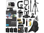 GoPro Hero 4 HERO4 Black CHDHX 401 w 64GB Micro SD Memory 3 Batteries Travel Charger Backpack 60 in Tripod Head Chest Strap Suction Cup Hand Moun