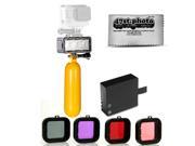 Opteka Handle Grip LED Light Battery Scuba 4PC Filter for GoPro HERO4 HERO3 Black Silver and Similar Action Cameras