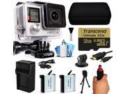 GoPro Hero 4 HERO4 Black Edition 4K Action Camera Camcorder with 32GB Starter Accessory Kit with MicroSD Card Hand Grip 2x Batteries Home and Car Charger Me