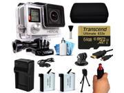 GoPro Hero 4 HERO4 Black Edition 4K Action Camera Camcorder with 64GB Starter Accessory Kit with MicroSD Card Hand Grip 2x Batteries Home and Car Charger Me