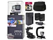GoPro Hero 4 HERO4 Black CHDHX 401 with 32GB Ultra Memory Large Padded Case Two Batteries Travel Charger Suction Cup Opteka X Grip Action Handle