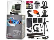 GoPro Hero 4 HERO4 Silver CHDHY 401 with 32GB Card Head Chest Mount Suction Cup Floaty Strap Wrist Glove 60? Tripod Two Batteries Travel Charger