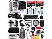 GoPro HERO4 Silver Edition 4K Action Camera with 2x Micro SD Cards 2x Batteries Charger Card Reader Backpack Helmet Strap Action Handle Car Mount Selfie