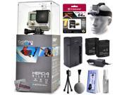GoPro Hero 4 HERO4 Silver CHDHY 401 with 64GB Ultra Memory Headstrap Two Batteries Travel Charger Cleaning Kit