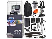 GoPro Hero 4 HERO4 Black CHDHX 401 with Travel Charger 2 Extra Batteries 60? Tripod 67 Monopod Backpack Headstrap Chest Harness Mount Floaty St