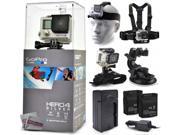GoPro Hero 4 HERO4 Silver CHDHY 401 with Headstrap Chest Harness Mount Wrist Glove Strap Suction Cup Two Extra Batteries Travel Charger