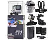 GoPro Hero 4 HERO4 Black CHDHX 401 with Headstrap Chest Harness Mount Wrist Glove Strap Suction Cup Two Extra Batteries Travel Charger