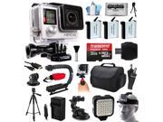 GoPro HERO4 Silver Edition Action Camera with 32GB MicroSD 3x Batteries Charger Card Reader Large Case Action Handle Tripod Car Mount LED Light Helmet