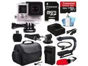 GoPro HERO4 Hero 4 Silver Edition 4K Action Camera Camcorder with 64GB MicroSD Card Battery Charger Large Case Stabilizer Handle Grip HDMI MicroSD Reader