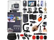 GoPro Hero 4 HERO4 Black Edition CHDHX 401 with LCD Display WiFI Remote Selfie Stick X Grip Action Stabilizer Large Case 2 Batteries Travel Charger