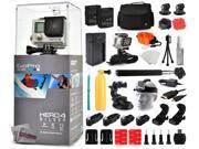 GoPro Hero 4 HERO4 Silver Edition CHDHY 401 with Large Case Selfie Stick 2 Batteries Travel Charger Floating Bobber 360 Degreet Mount HDMI Cable W