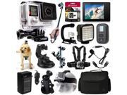 GoPro Hero 4 HERO4 Black Edition CHDHX 401 with 32GB Memory LCD Display WiFi Remote X Grip LED Light Case Dog Strap Microphone Head Strap Car