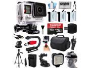 GoPro HERO4 Silver Edition 4K Action Camera with 16GB MicroSD 3x Batteries Charger Card Reader Large Case Action Handle Tripod Car Mount LED Light Helm