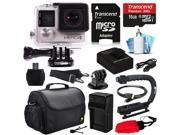GoPro Hero 4 Silver Edition 4K Action Camera Camcorder with 16GB MicroSD Card Battery Charger Large Case Stabilizer Handle Grip HDMI MicroSD Reader Dust