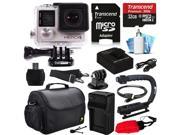 GoPro HERO4 Hero 4 Silver Edition 4K Action Camera Camcorder with 32GB MicroSD Card Battery Charger Large Case Stabilizer Handle Grip HDMI MicroSD Reader