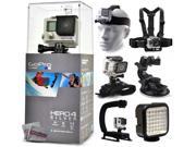 GoPro Hero 4 HERO4 Silver CHDHY 401 with Headstrap Chest Harness Mount Wrist Glove Strap Suction Cup LED Light Opteka X Grip Action Stabilizer