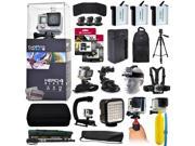 GoPro Hero 4 HERO4 Black CHDHX 401 with 64GB Memory 3x Batteries Travel Charger Backpack 60 Tripod Head Chest Strap Suction Cup Hand Glove LED