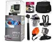 GoPro Hero 4 HERO4 Silver CHDHY 401 with 32GB Ultra Memory Large Travel Case Head Chest Mount Selfie Stick Wrist Glove Floaty Strap