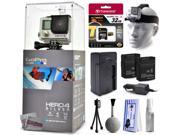 GoPro Hero 4 HERO4 Silver CHDHY 401 with 32GB Ultra Memory Headstrap Two Batteries Travel Charger Cleaning Kit