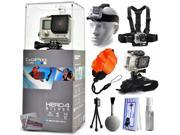 GoPro Hero 4 HERO4 Silver CHDHY 401 with Headstrap Chest Harness Mount Wrist Glove Strap Floaty Bobber Mini Tripod Cleaning Kit