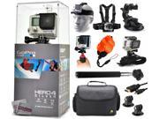 GoPro Hero 4 HERO4 Silver CHDHY 401 with Headstrap Chest Harness Suction Cup Handgrip Floaty Strap Wrist Hand Glove Selfie Stick Large Padded Case