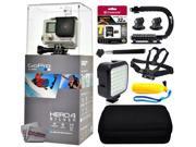 GoPro Hero 4 HERO4 Silver CHDHY 401 with 32GB Ultra Memory Premium Case Opteka X Grip Selfie Stick Chest Harness Strap LED Night Light Floaty Bobber