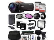 Sony FDR AX100 4K Ultra HD Handycam Camcorder Video Camera 128GB Memory Travel Charger 3 Filters 2 Batteries Opteka X Grip LED Light Microphone